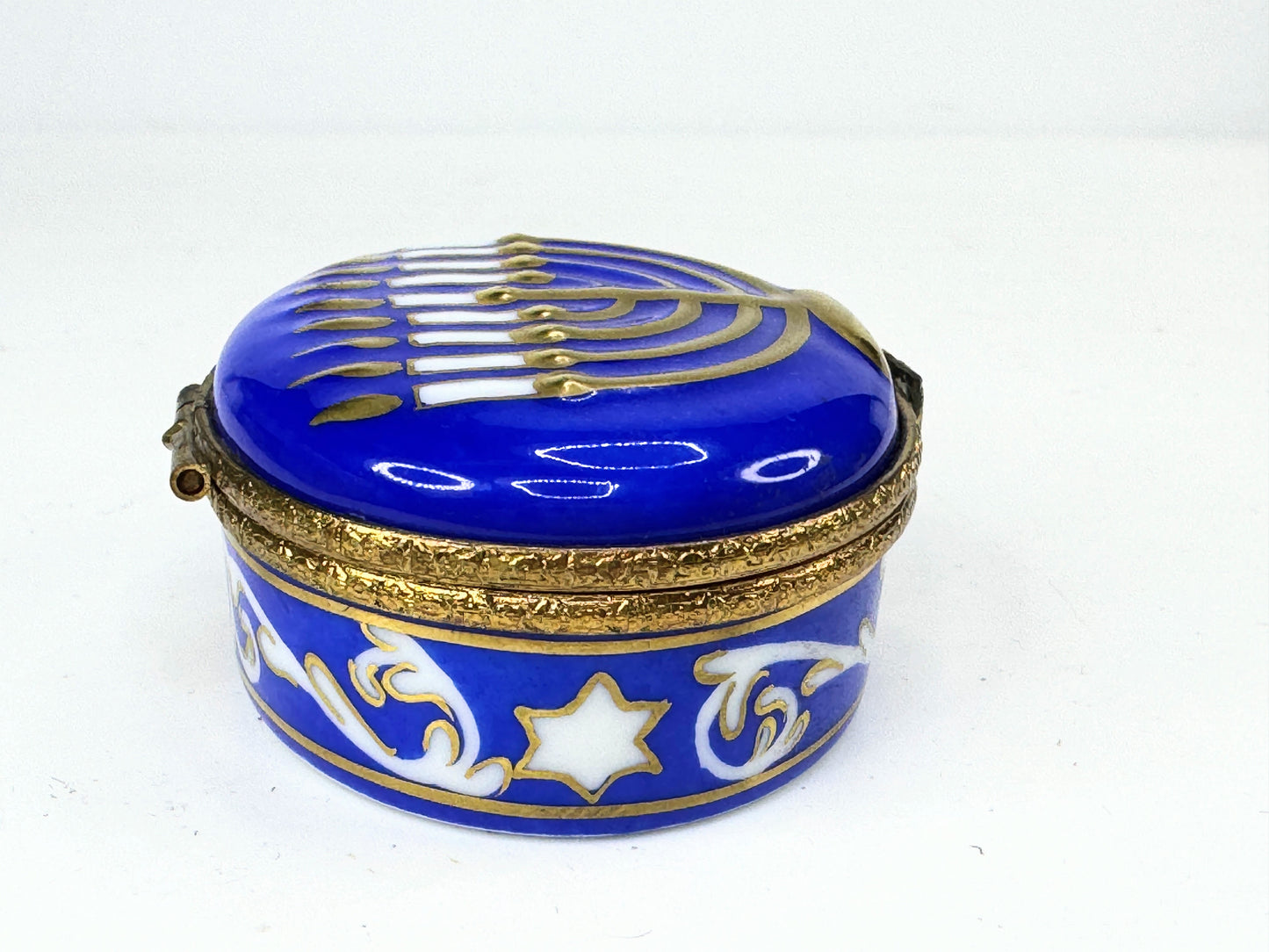 Limoges Navy blue Hanukkah Menorah Limoges Box in original box A652