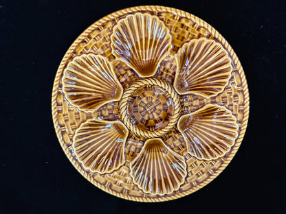 Antique French Majolica Tortoiseshell Six-Well Oyster Plate F.F. Nimy A1089