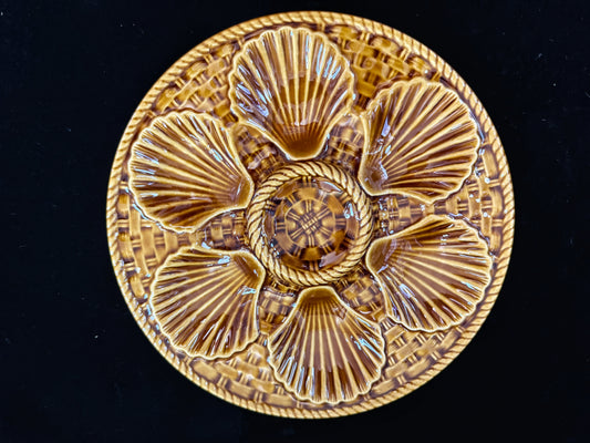 Antique French Majolica Tortoiseshell Six-Well Oyster Plate F.F. Nimy A1089