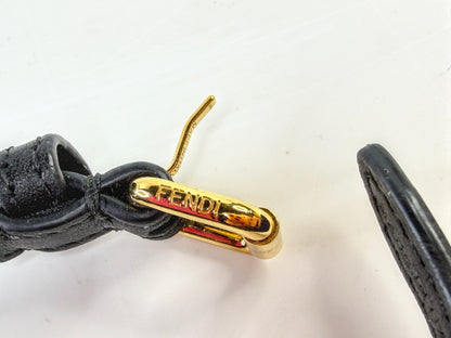 Vintage Fendi Roma Black Calfskin leather Faux Pearl Bracelet w/box 7.5" GS810