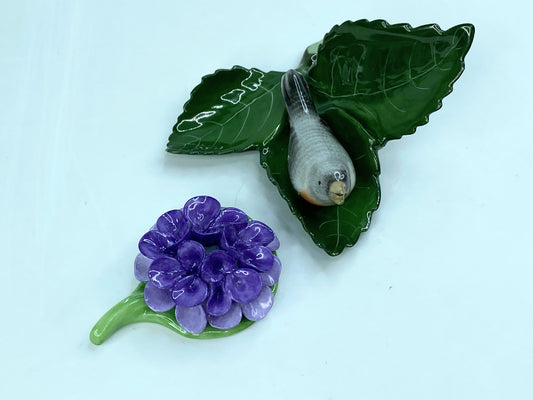 Herend sets, Bird on a Leaf Place Card Holders, Bunch of Violets Bouquet A580