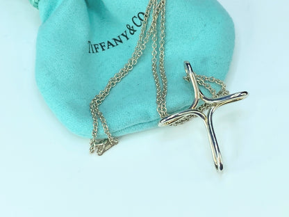 Tiffany & Co. Sterling Silver Elsa Peretti Infinity 1.5" cross necklace JR9800