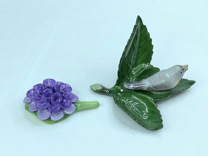 Herend sets, Bird on a Leaf Place Card Holders, Bunch of Violets Bouquet A580