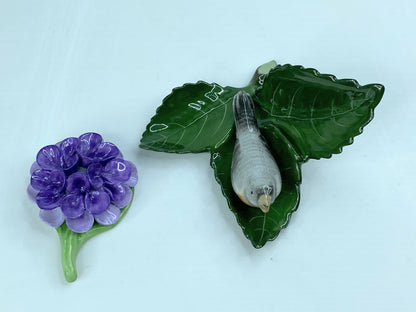 Herend sets, Bird on a Leaf Place Card Holders, Bunch of Violets Bouquet A580