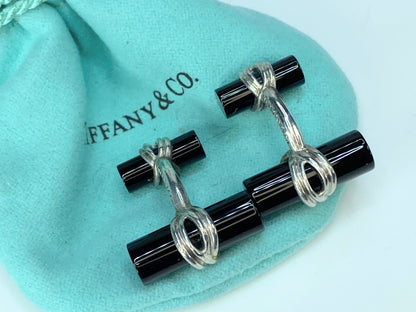 Tiffany & Co. Sterling silver 925 Double Baton Onyx Cufflinks 10.9g GS95