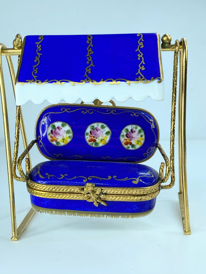 Pierre Arquie Royal Blue floral swing chair trinket detachable A171