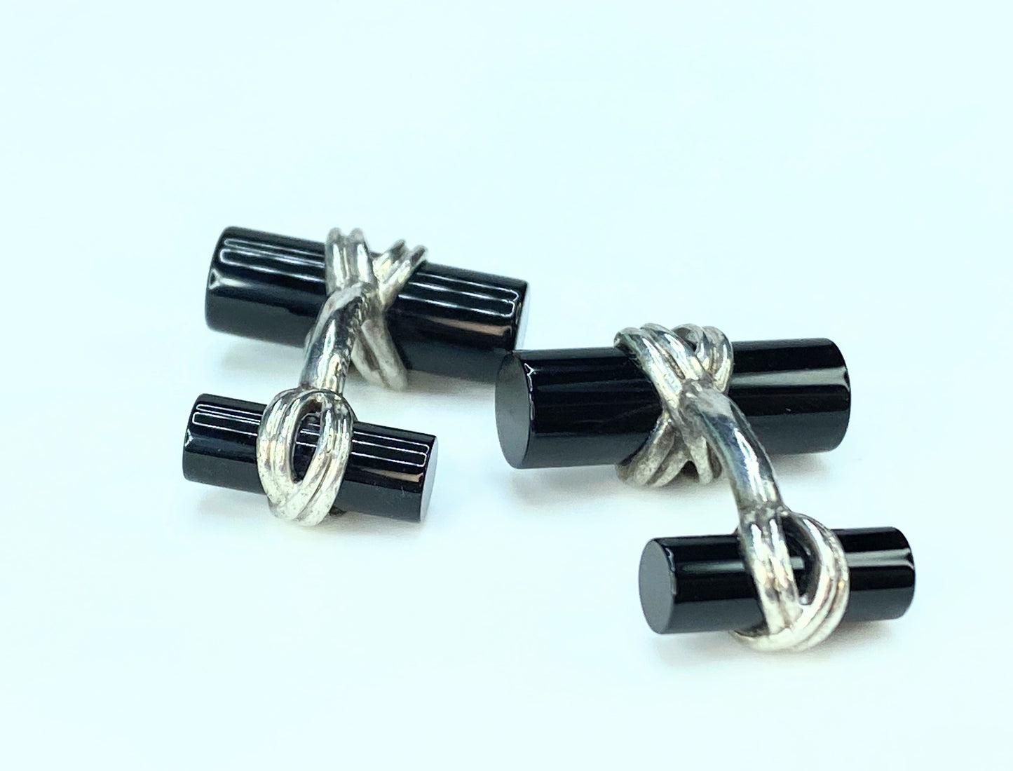 Tiffany & Co. Sterling silver 925 Double Baton Onyx Cufflinks 10.9g GS95