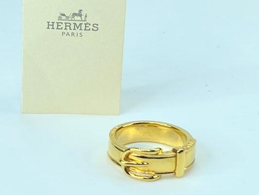 Hermès Gold Plated Buckle Bijouterie Fantaisie Scarf ring authentic GS437