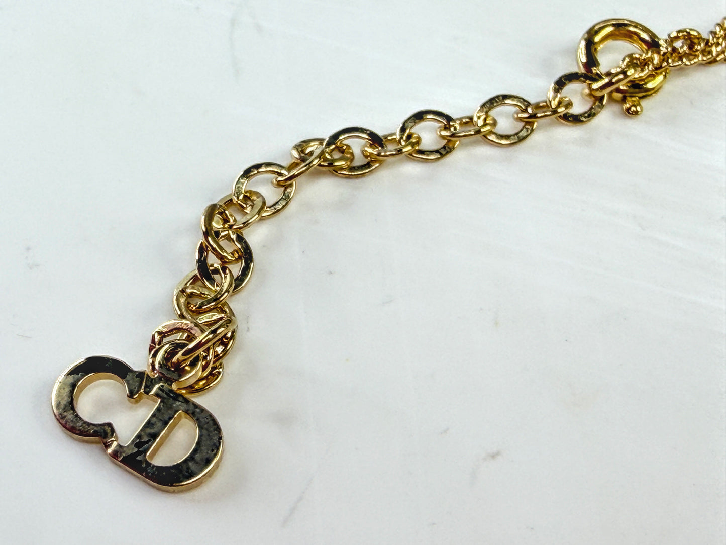 Vintage Christian Dior Gold Tone CD Pendant Necklace w/box 15.5" GS811