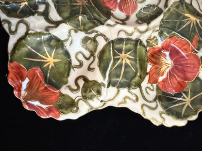 Antique Austrian Majolica Nasturtium Oyster Plate Triangle Star Hallmark A1090