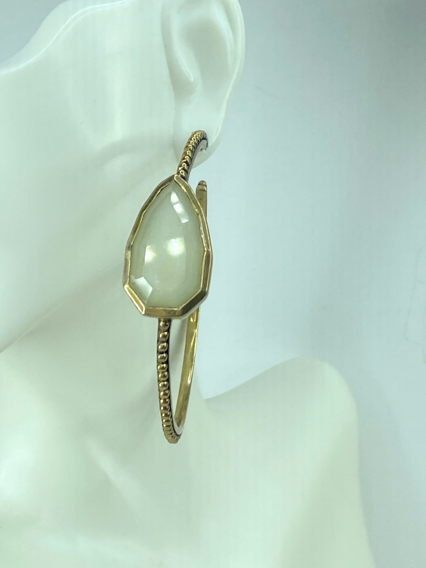Stephen Dweck Milky Quartz Cathedral Hoop Bronze Milgrain Hoop earrings JR539