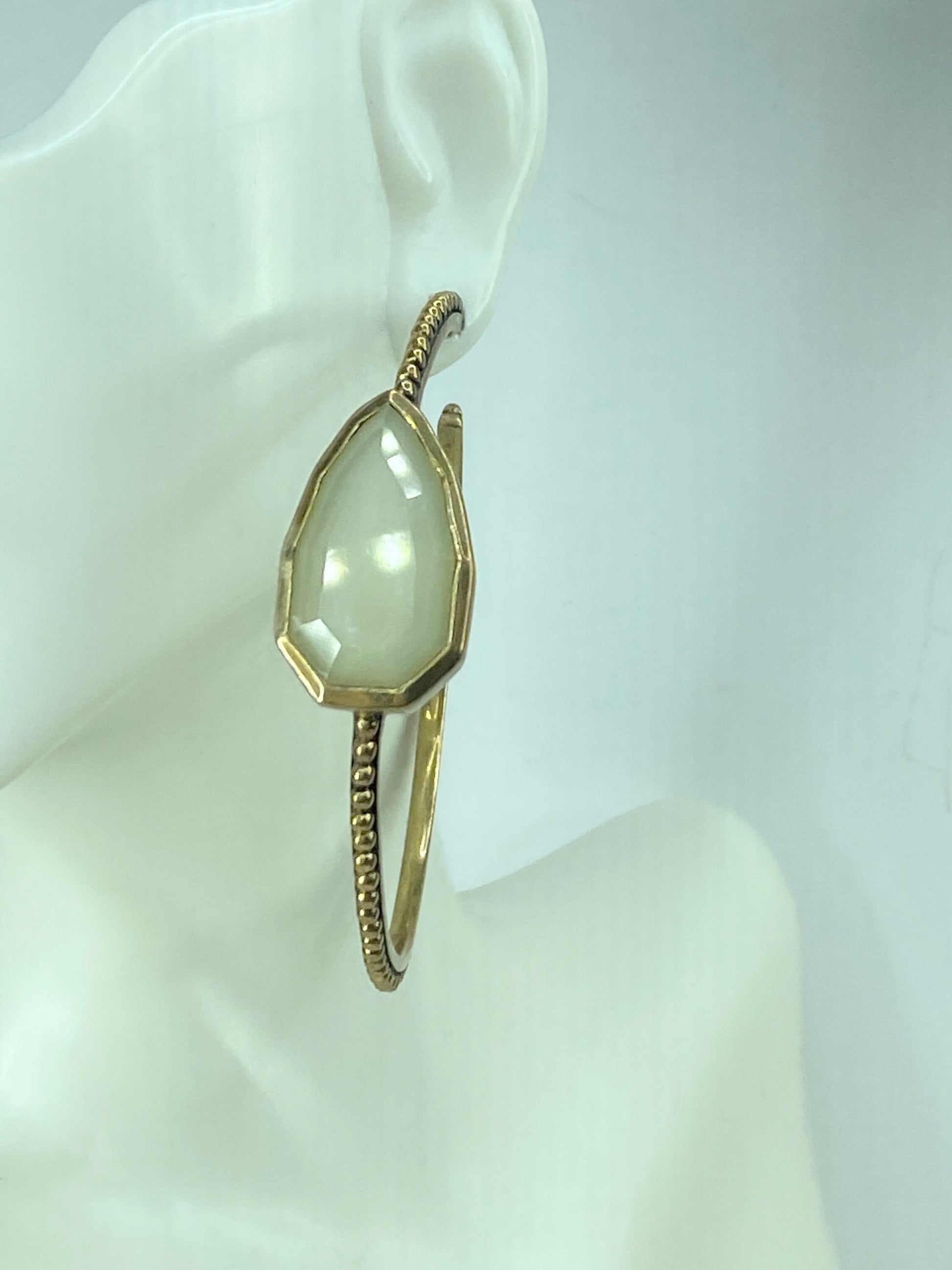 Stephen Dweck Milky Quartz Cathedral Hoop Bronze Milgrain Hoop earrings JR539