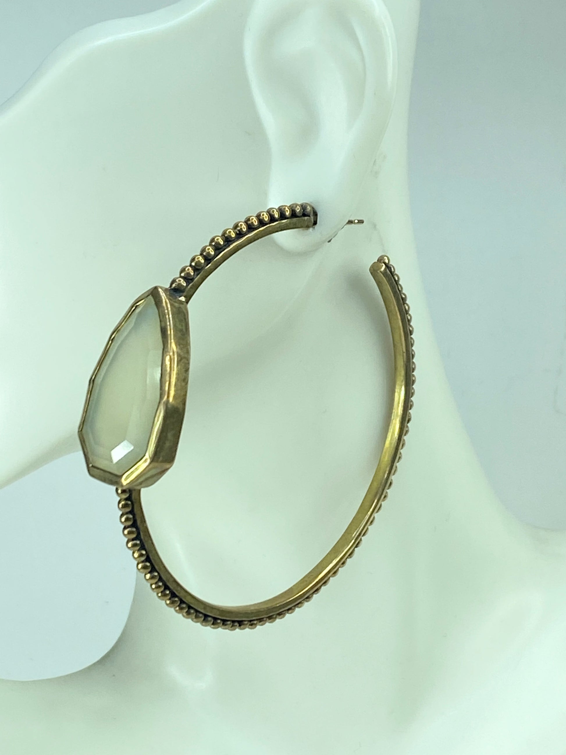 Stephen Dweck Milky Quartz Cathedral Hoop Bronze Milgrain Hoop earrings JR539