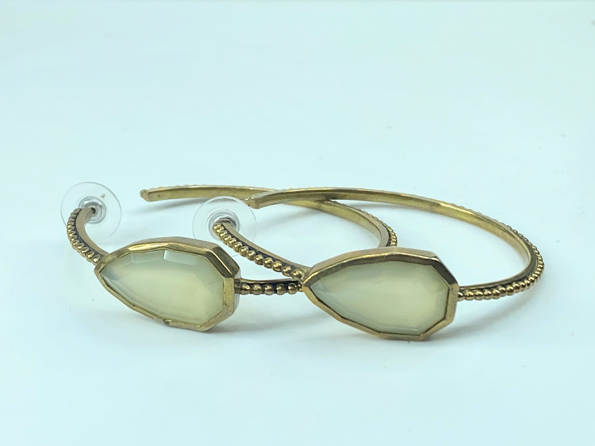 Stephen Dweck Milky Quartz Cathedral Hoop Bronze Milgrain Hoop earrings JR539