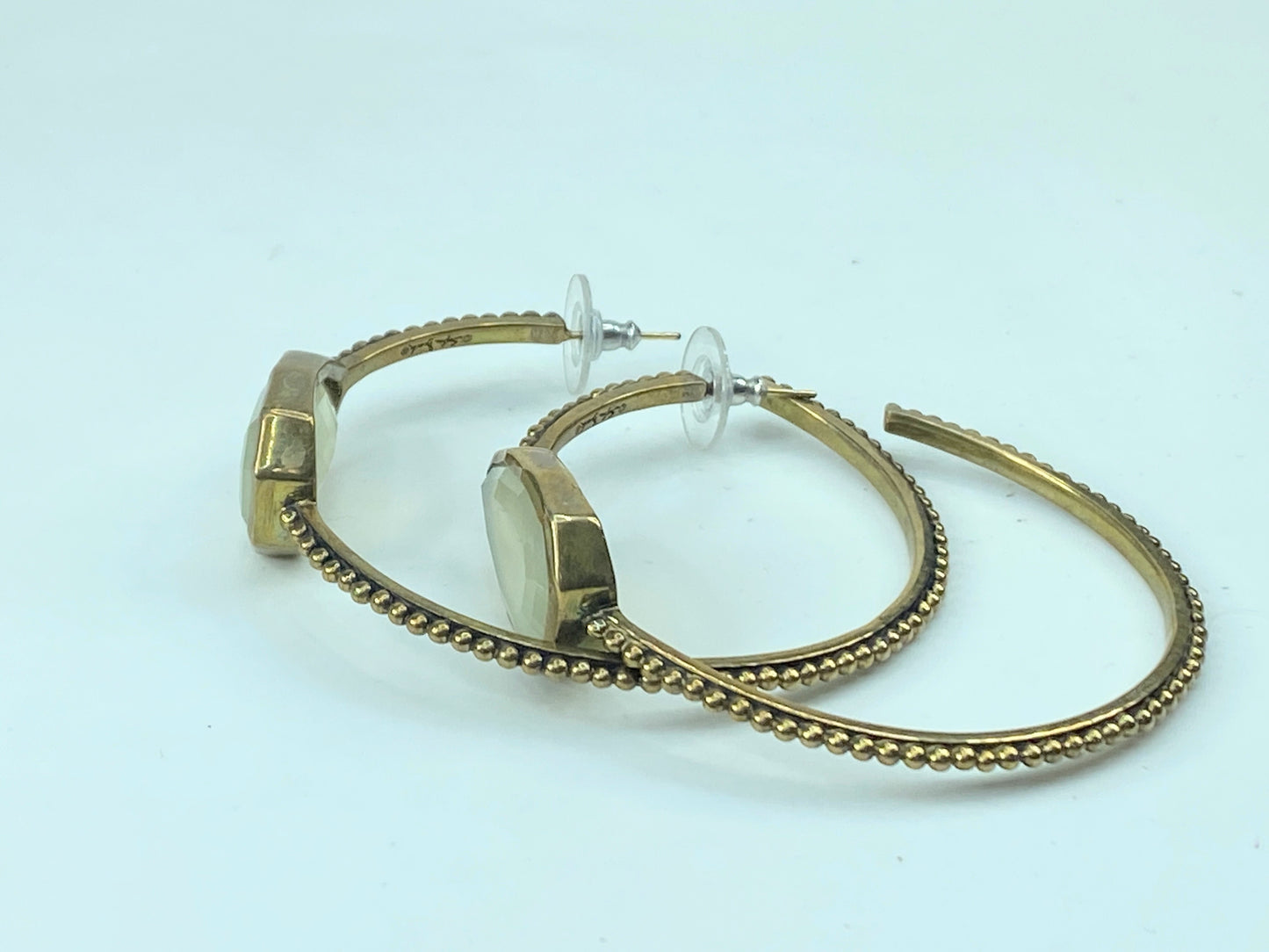 Stephen Dweck Milky Quartz Cathedral Hoop Bronze Milgrain Hoop earrings JR539