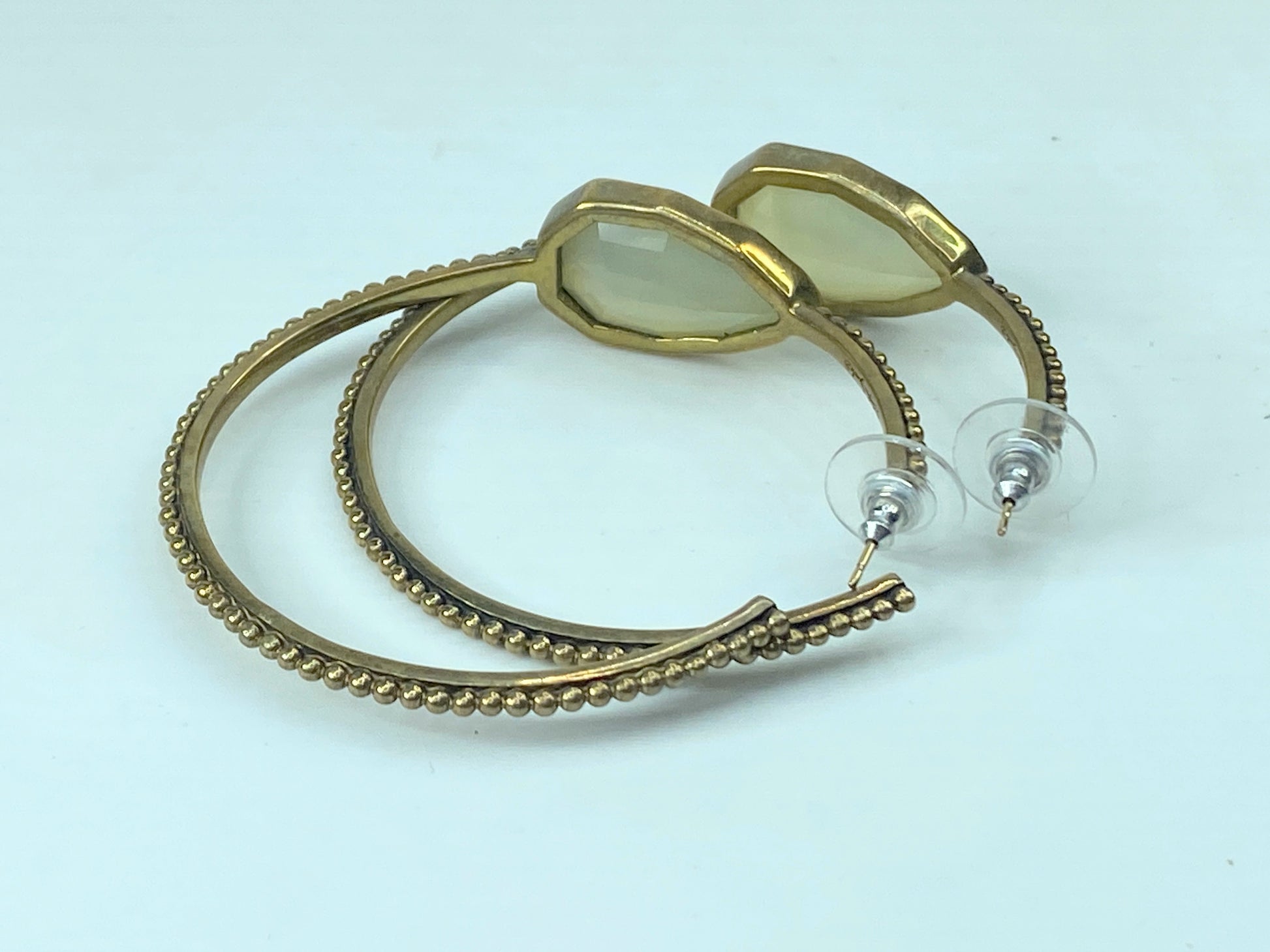 Stephen Dweck Milky Quartz Cathedral Hoop Bronze Milgrain Hoop earrings JR539