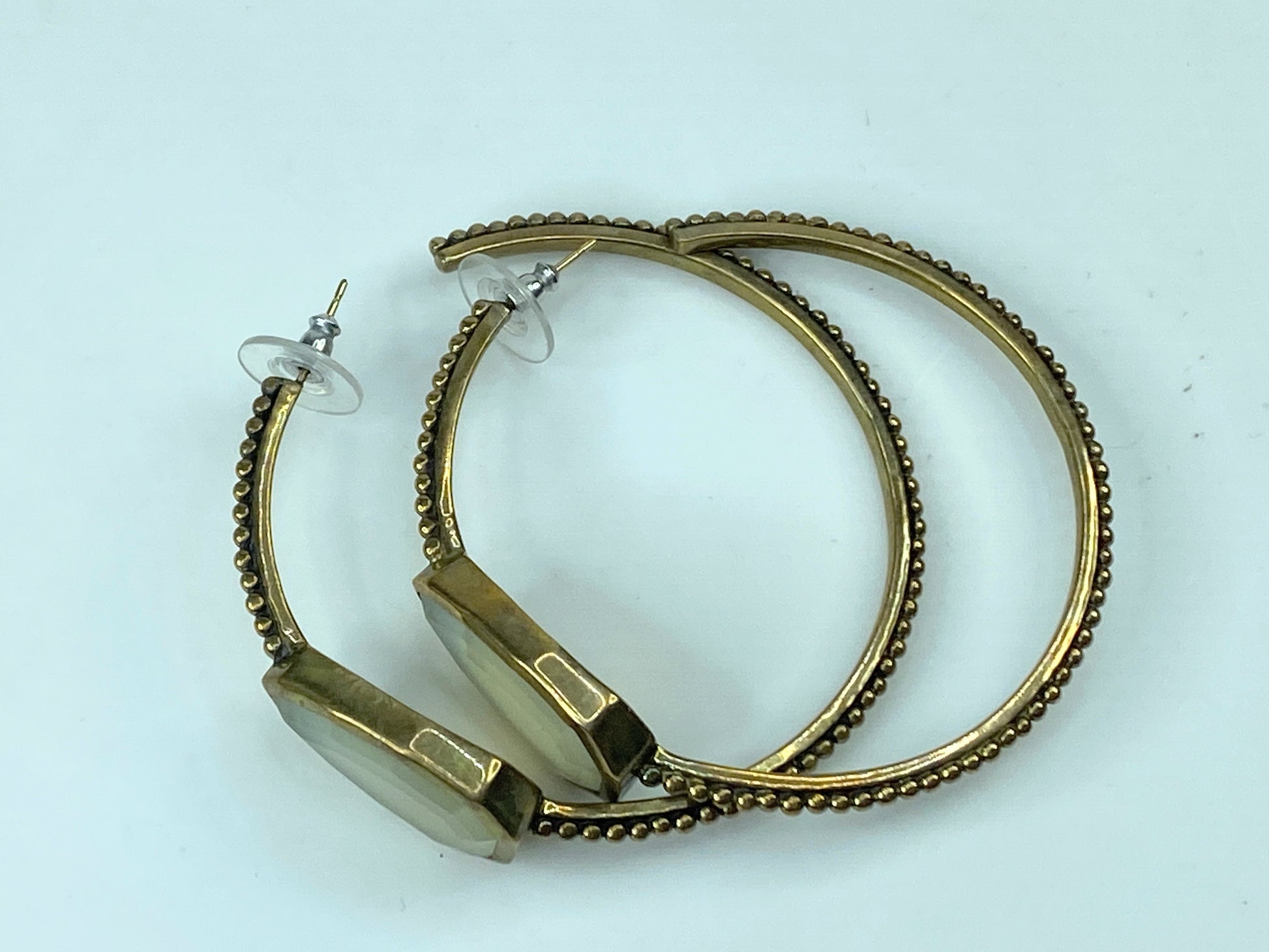 Stephen Dweck Milky Quartz Cathedral Hoop Bronze Milgrain Hoop earrings JR539
