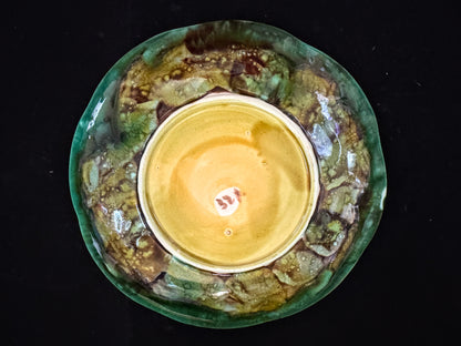 Antique Majolica Water Lily Leaf & Flower Botanical Serving Dish Plate 9" A1090