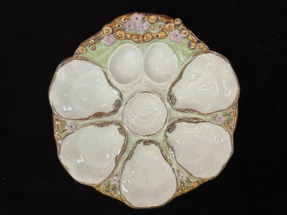 Antique C. Tielsch Altwasser Porcelain Oyster Plate Flowers Gold A1092