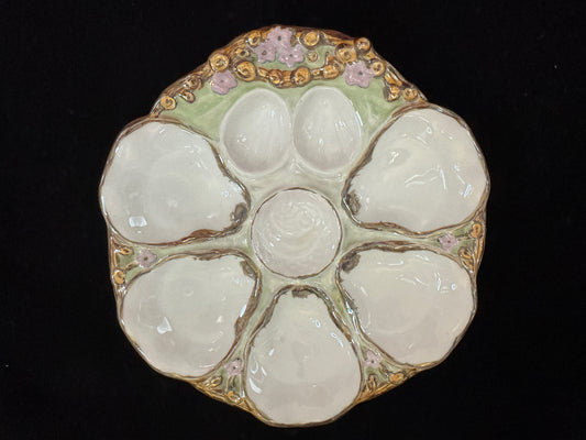 Antique C. Tielsch Altwasser Porcelain Oyster Plate Flowers Gold A1092