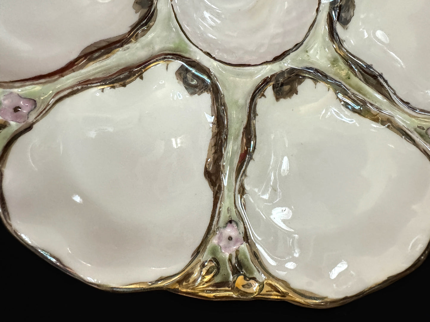 Antique C. Tielsch Altwasser Porcelain Oyster Plate Flowers Gold A1092