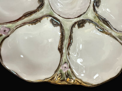Antique C. Tielsch Altwasser Porcelain Oyster Plate Flowers Gold A1092