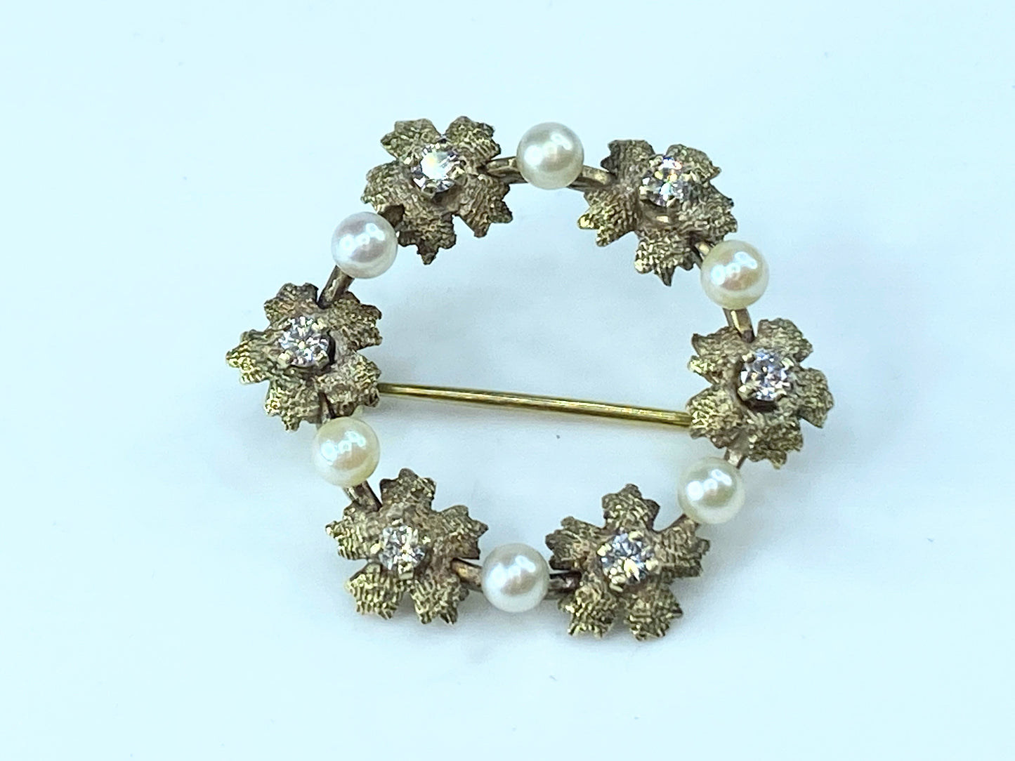 Diamond Pearl Brooch 9ct Yellow Gold 0.60ct Bouquet Flowers Pendant 3.8g JR8693