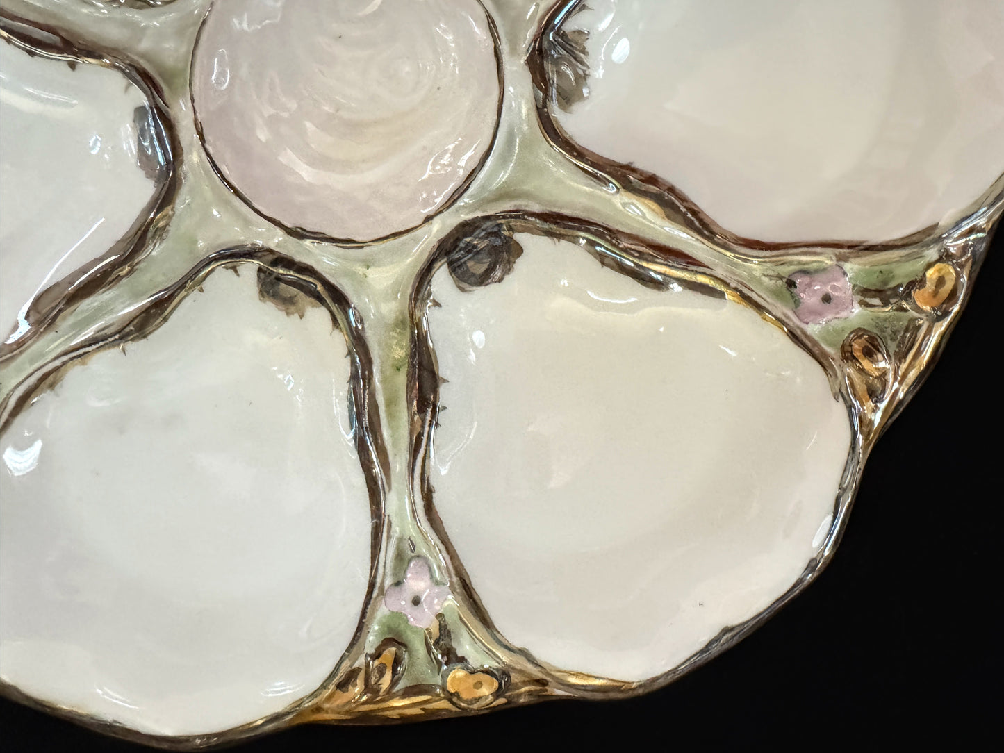 Antique C. Tielsch Altwasser Porcelain Oyster Plate Flowers Gold A1092