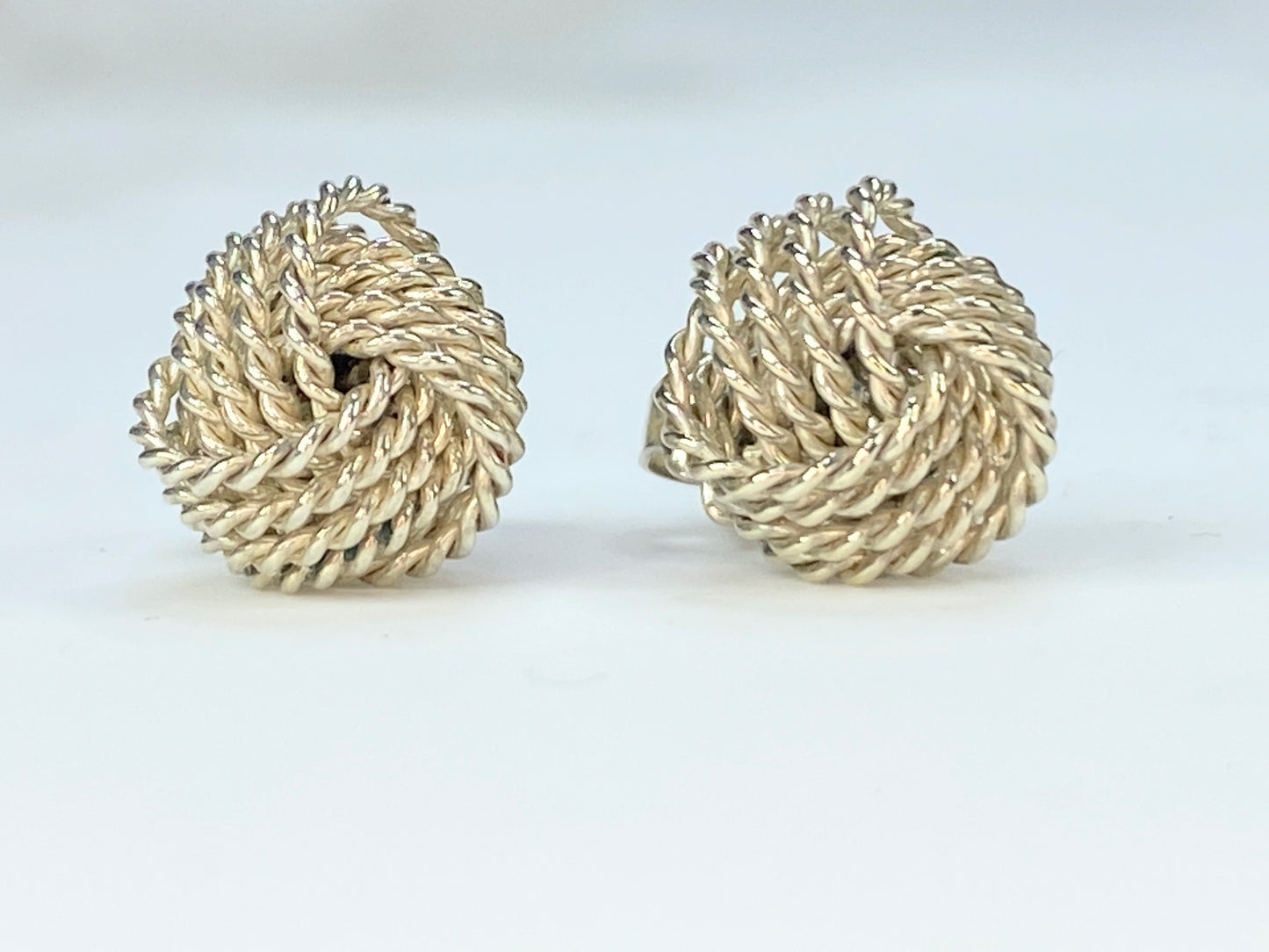 Tiffany & Co Estate Classic Knot Rope Sterling Silver Pierced Earrings JR9801