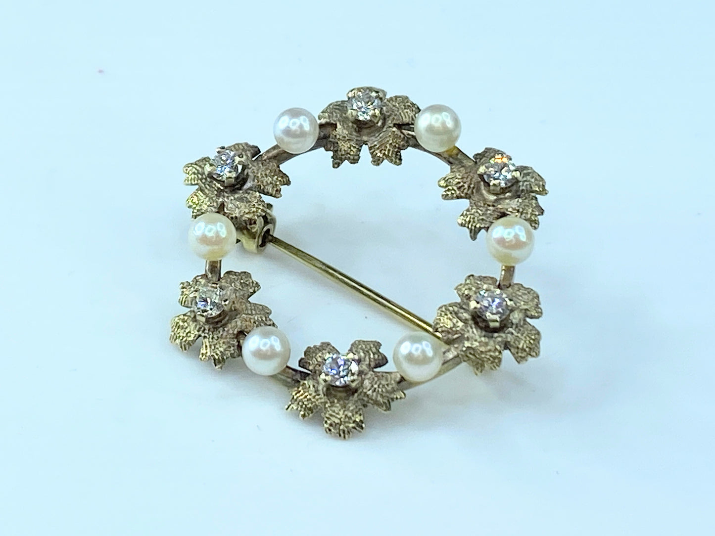 Diamond Pearl Brooch 9ct Yellow Gold 0.60ct Bouquet Flowers Pendant 3.8g JR8693