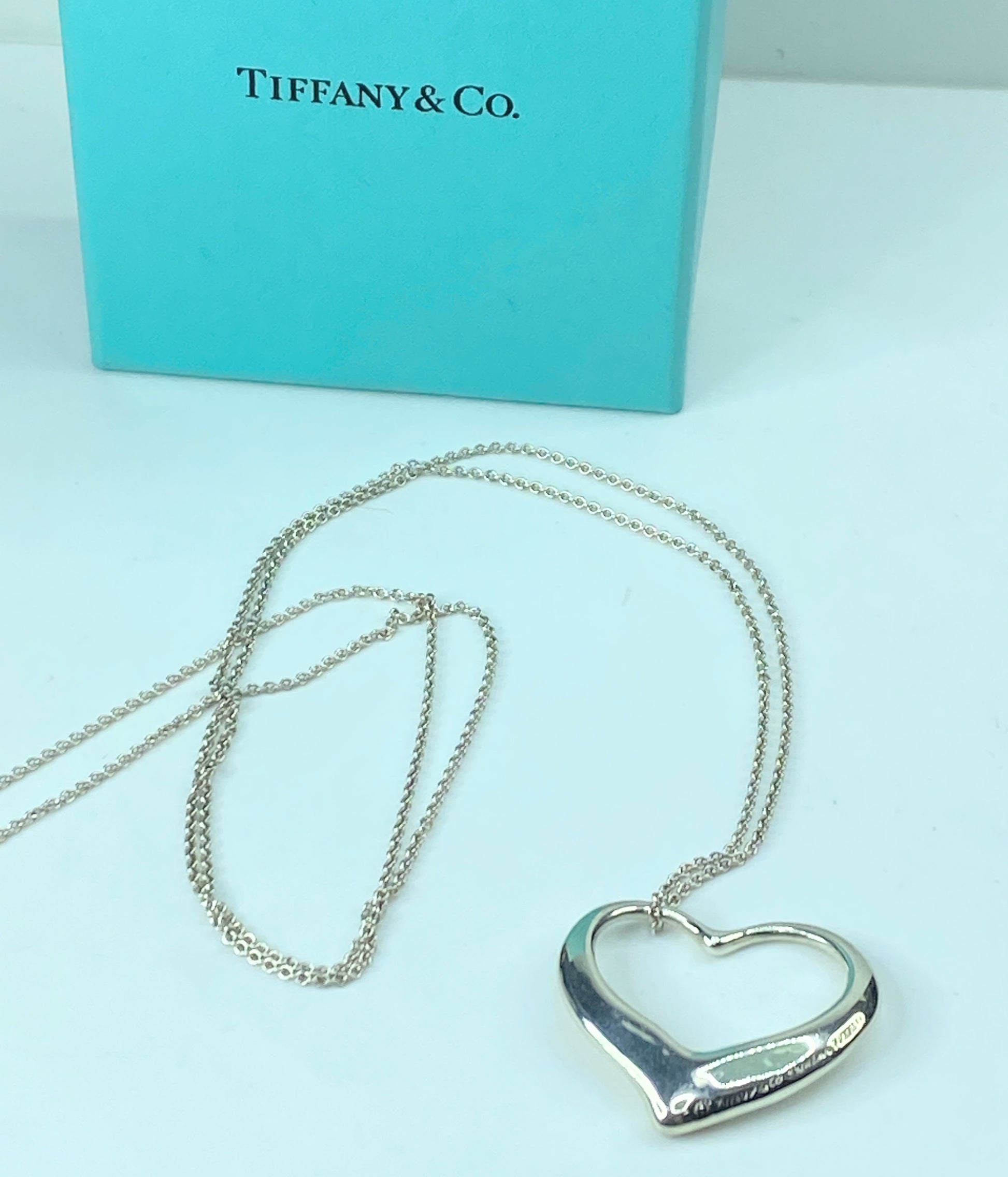 Tiffany & Co Elsa Peretti Sterling Silver X-large 35mm Open Heart Necklace JR540