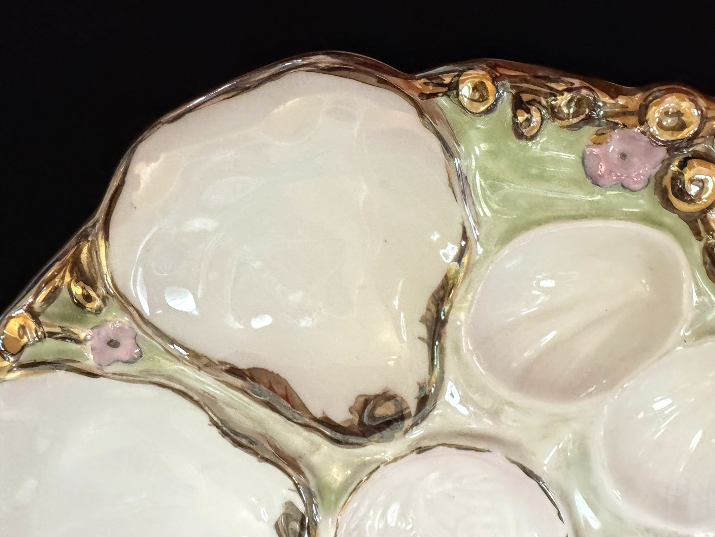 Antique C. Tielsch Altwasser Porcelain Oyster Plate Flowers Gold A1092