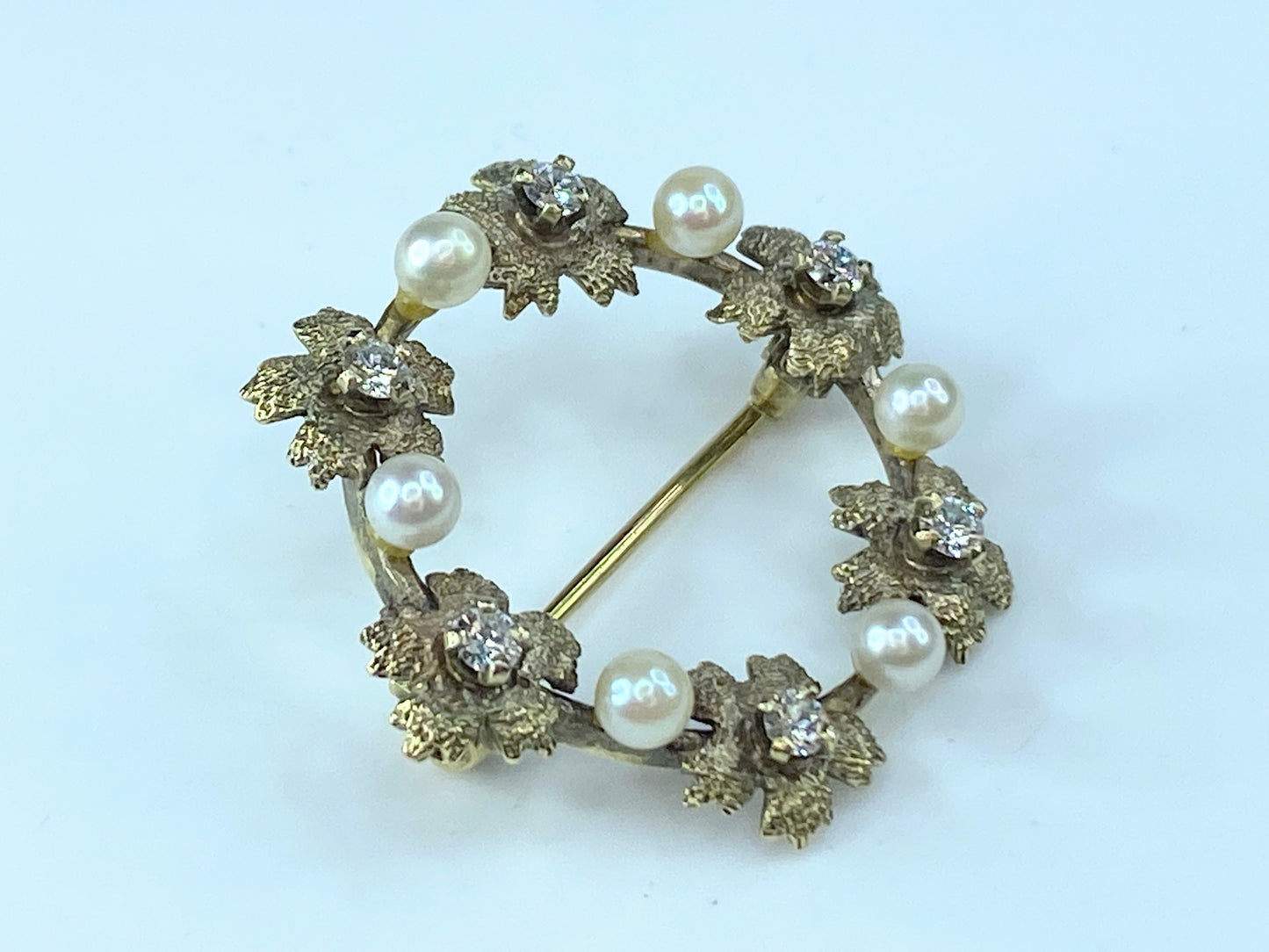 Diamond Pearl Brooch 9ct Yellow Gold 0.60ct Bouquet Flowers Pendant 3.8g JR8693