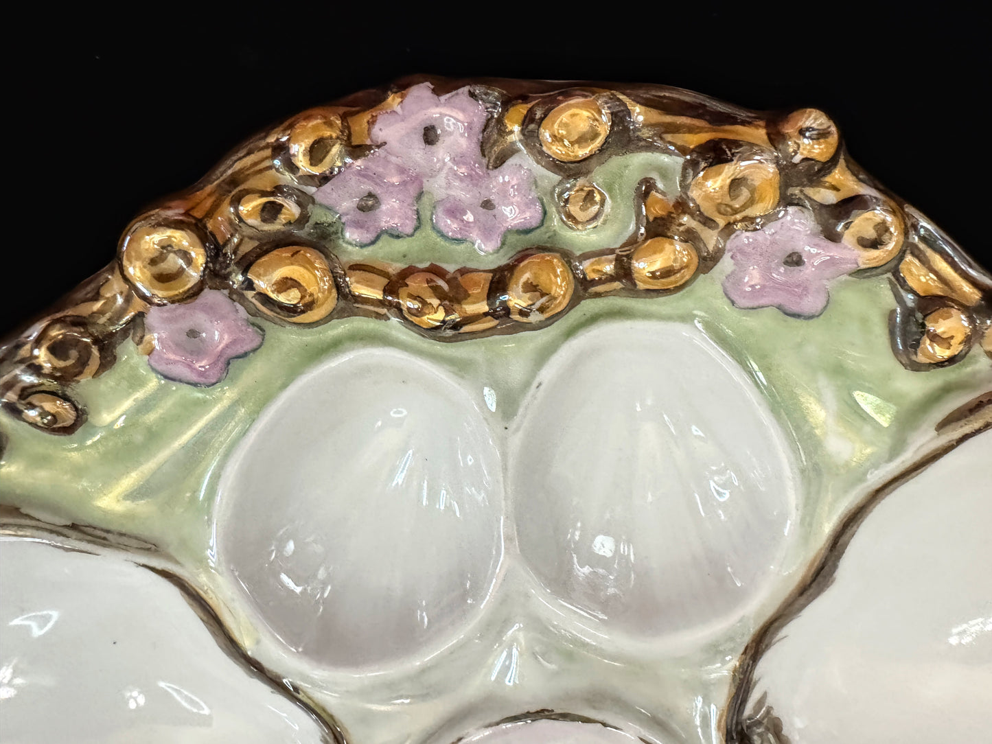 Antique C. Tielsch Altwasser Porcelain Oyster Plate Flowers Gold A1092