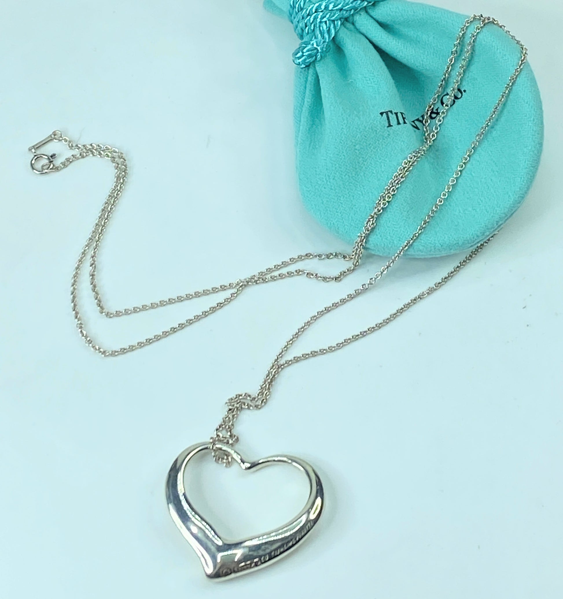 Tiffany & Co Elsa Peretti Sterling Silver X-large 35mm Open Heart Necklace JR540