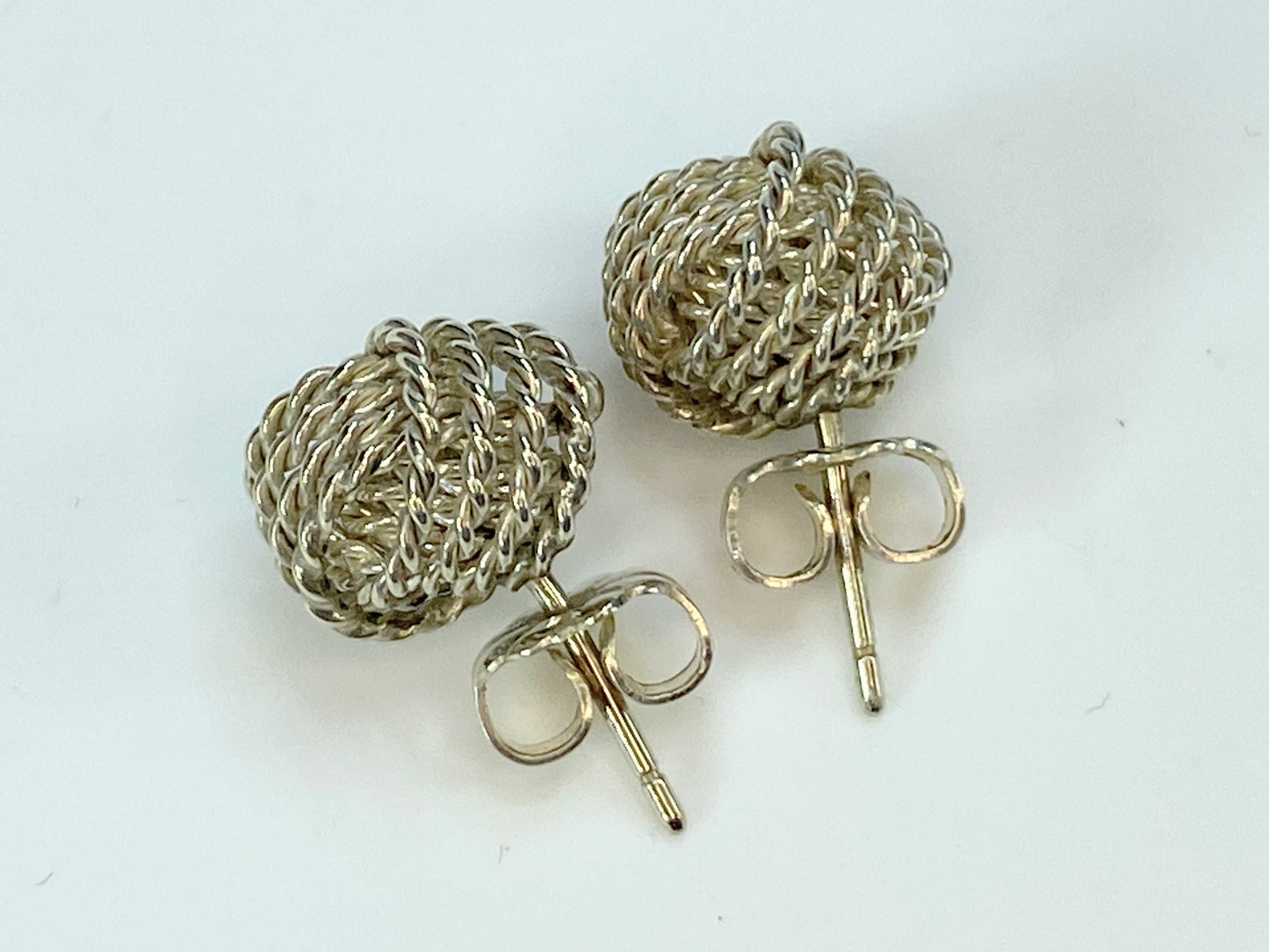 Tiffany & Co Estate Classic Knot Rope Sterling Silver Pierced Earrings JR9801