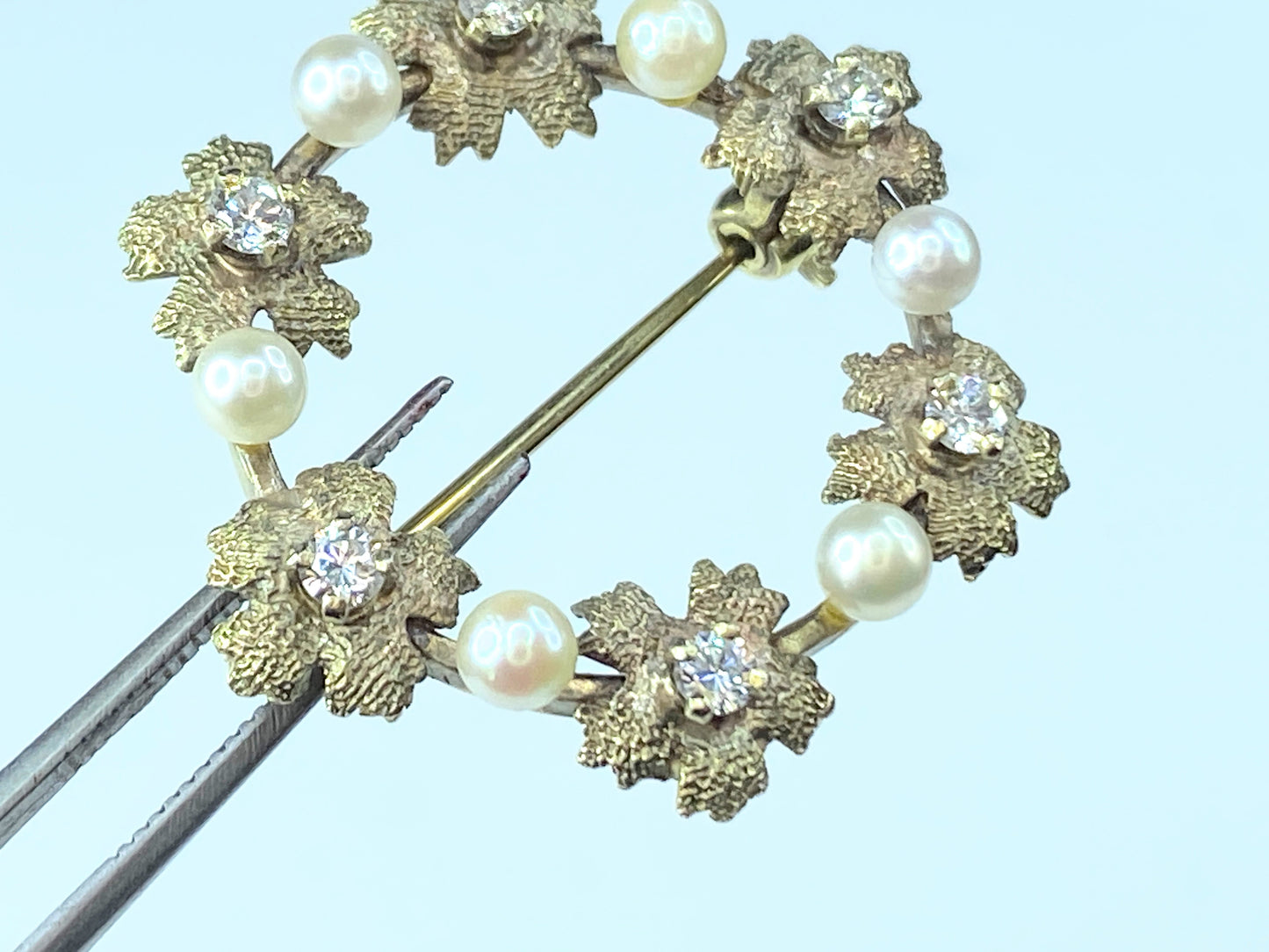 Diamond Pearl Brooch 9ct Yellow Gold 0.60ct Bouquet Flowers Pendant 3.8g JR8693