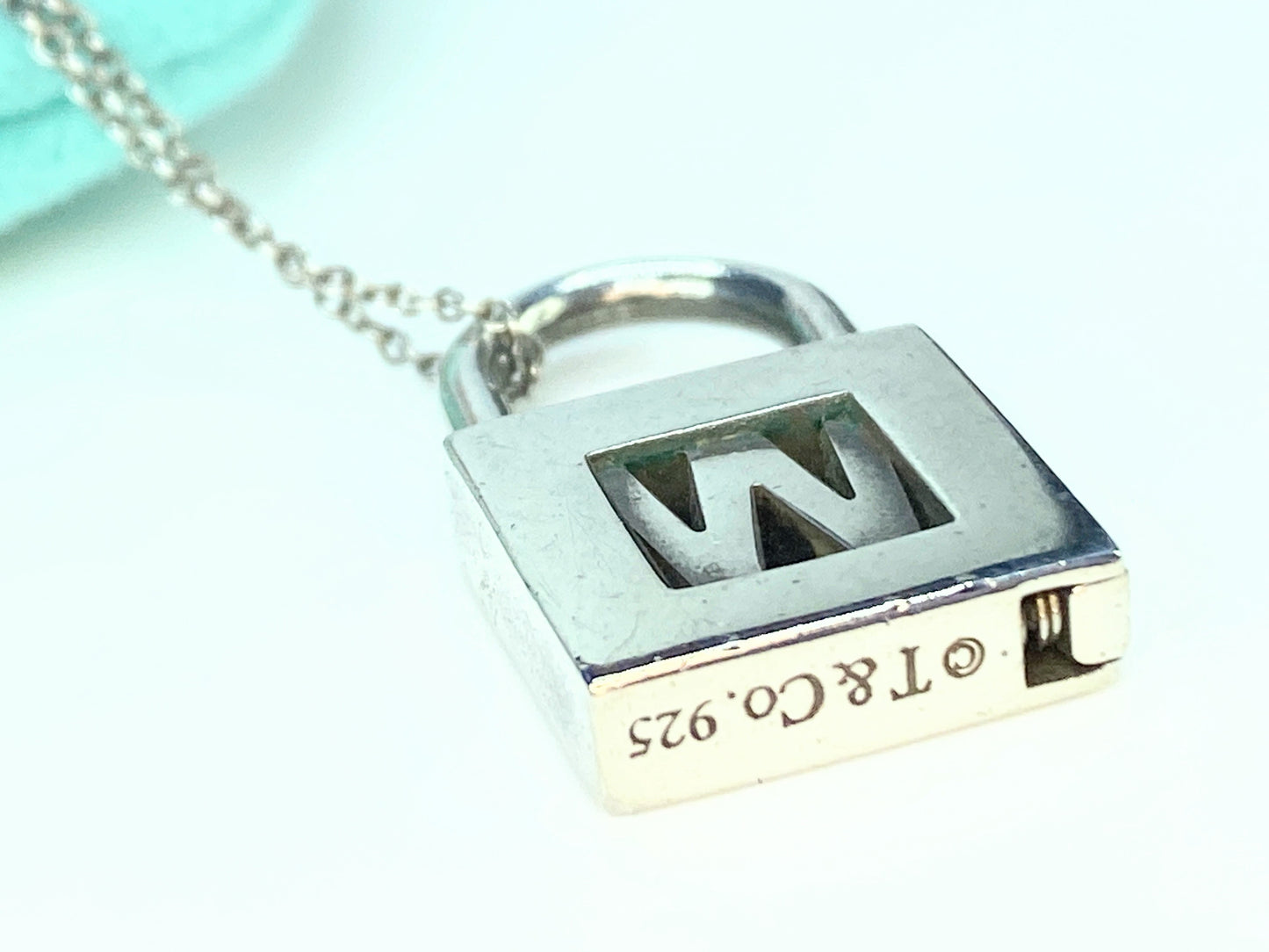 Tiffany & Co. Sterling Initial Letter 'W' Lock Padlock Pendant necklace JR9802