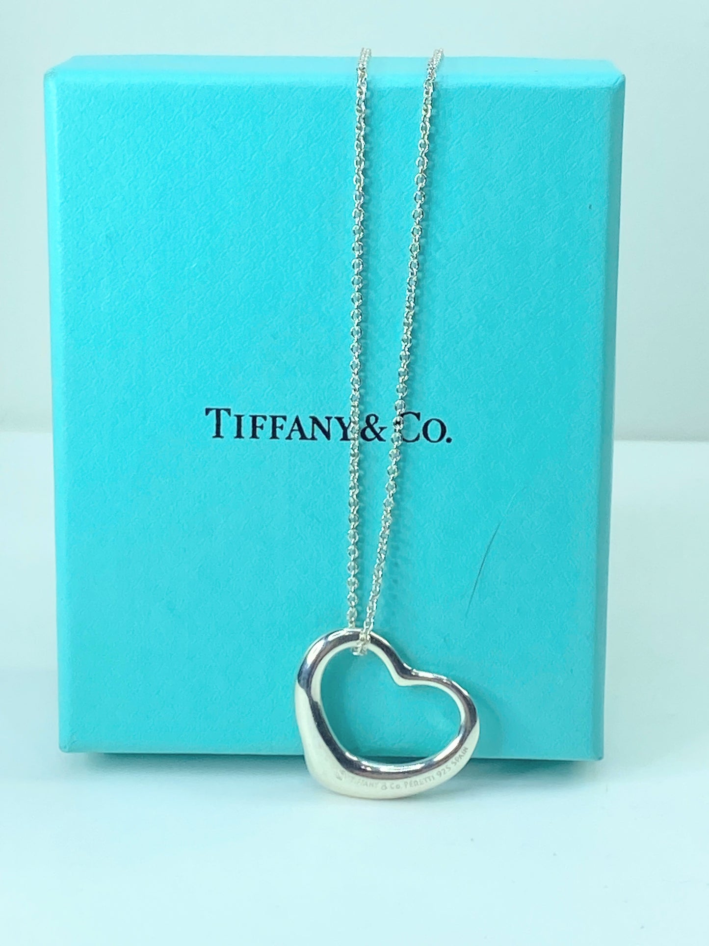 Tiffany & Co 925 Silver Elsa Peretti Open Heart 22mm pendant Necklace JR541