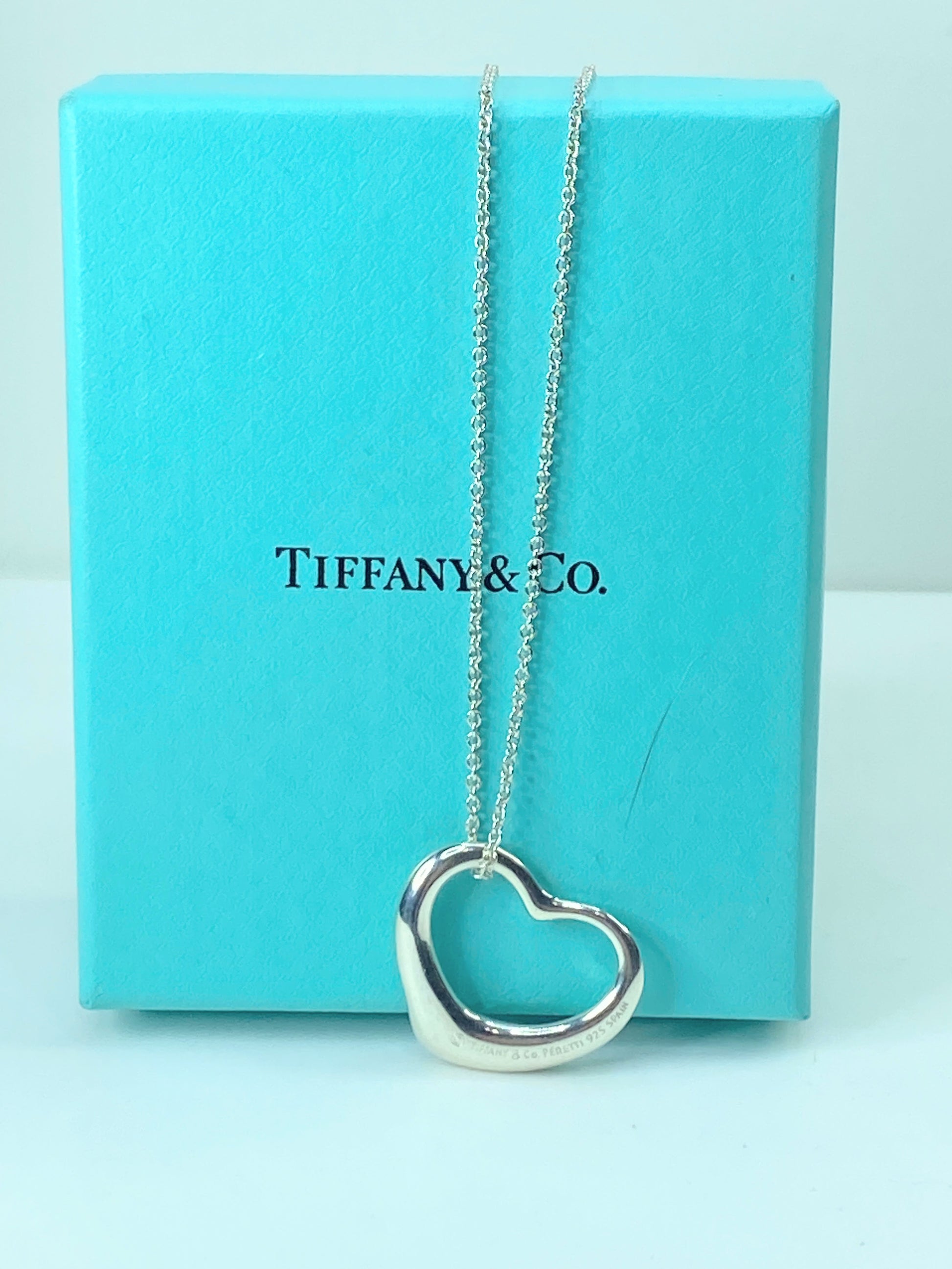 Tiffany & Co 925 Silver Elsa Peretti Open Heart 22mm pendant Necklace JR541