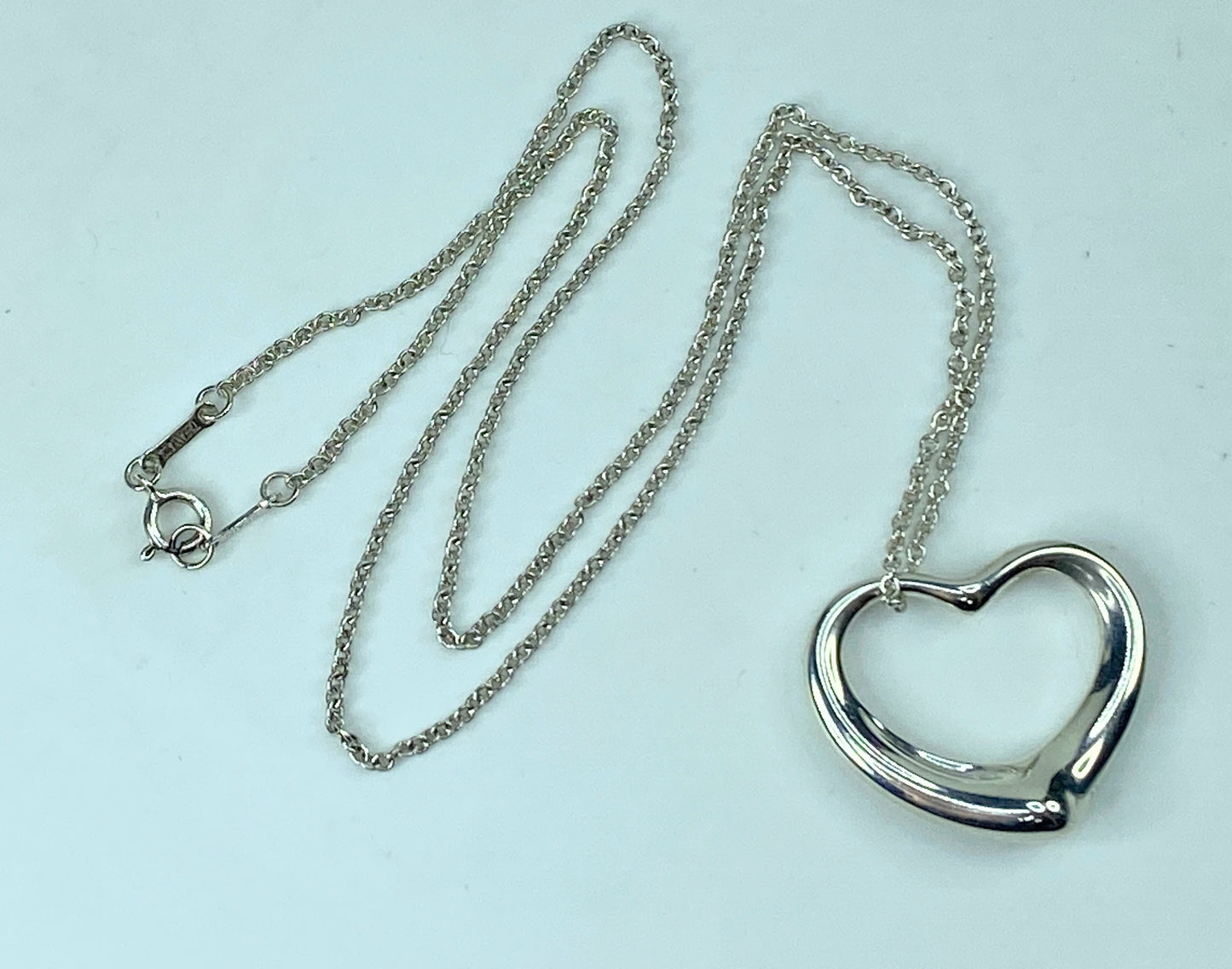 Tiffany & Co 925 Silver Elsa Peretti Open Heart 22mm pendant Necklace JR541