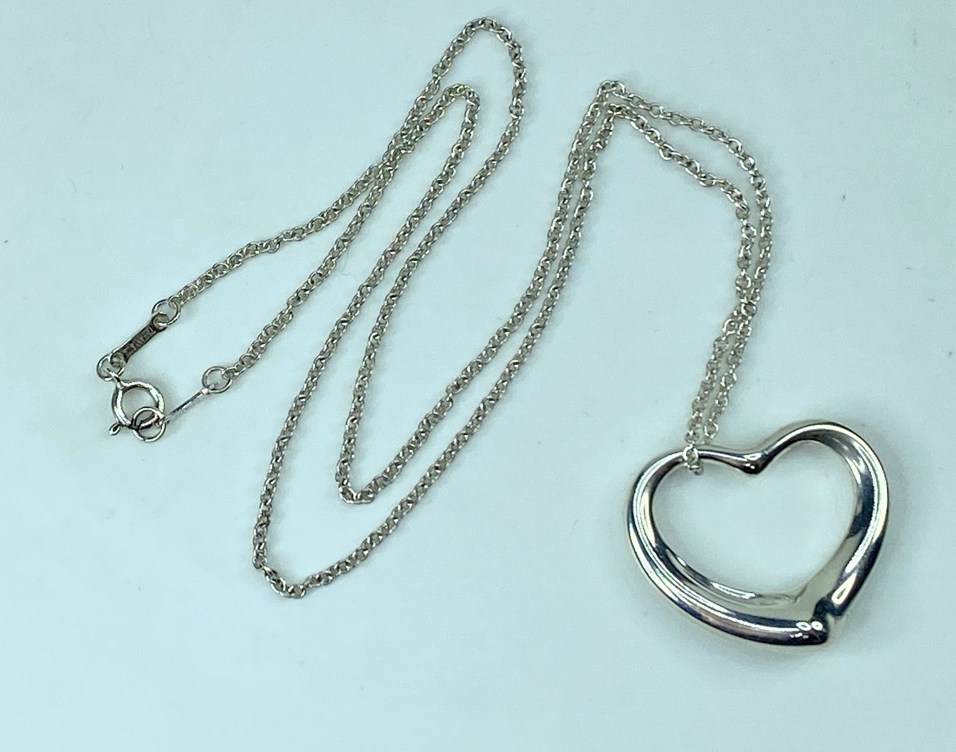 Tiffany & Co 925 Silver Elsa Peretti Open Heart 22mm pendant Necklace JR541