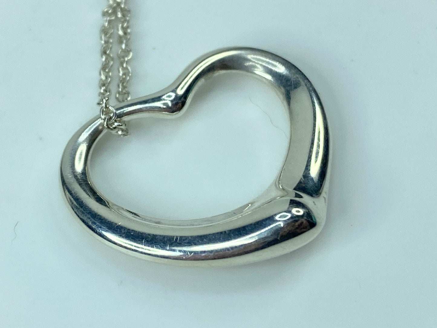 Tiffany & Co 925 Silver Elsa Peretti Open Heart 22mm pendant Necklace JR541