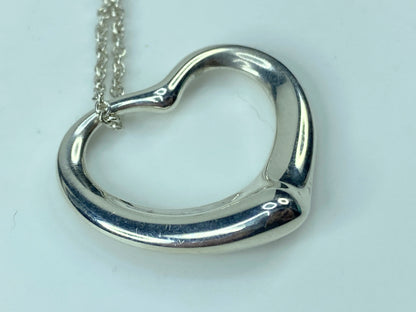 Tiffany & Co 925 Silver Elsa Peretti Open Heart 22mm pendant Necklace JR541