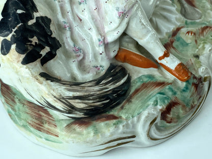 Victorian c1860 Staffordshire pottery sleeping girl with dog pristine 6" A584