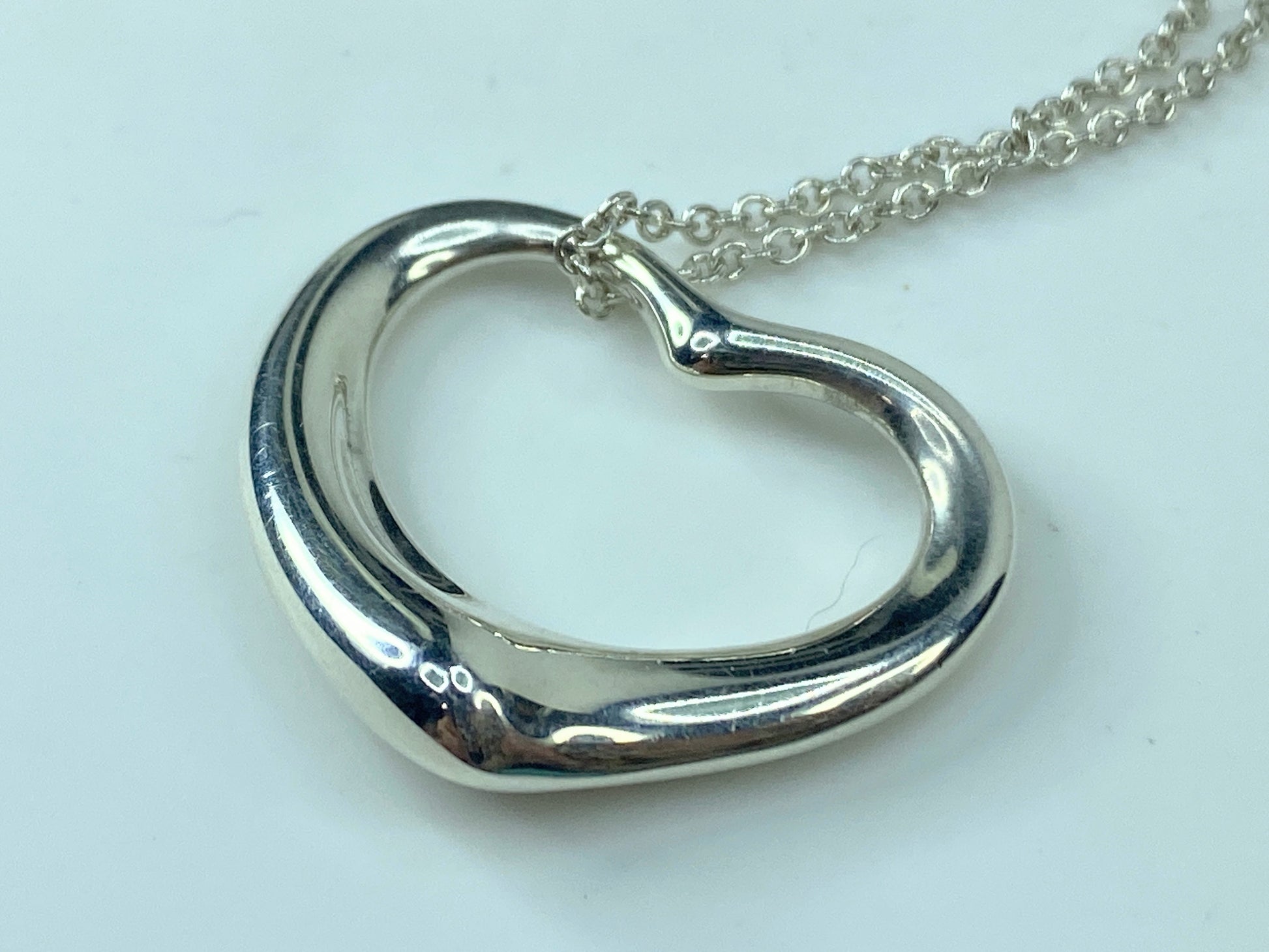 Tiffany & Co 925 Silver Elsa Peretti Open Heart 22mm pendant Necklace JR541
