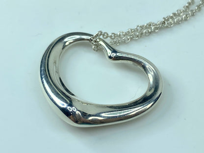 Tiffany & Co 925 Silver Elsa Peretti Open Heart 22mm pendant Necklace JR541
