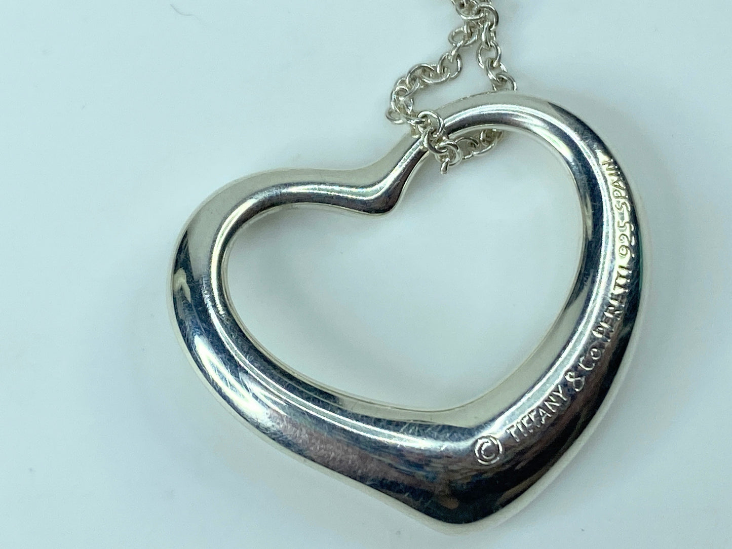 Tiffany & Co 925 Silver Elsa Peretti Open Heart 22mm pendant Necklace JR541