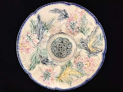 Antique Belgium Majolica Wasmuel Floral Oyster Plate Circa 1890 10" A1094