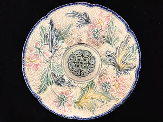 Antique Belgium Majolica Wasmuel Floral Oyster Plate Circa 1890 10" A1094